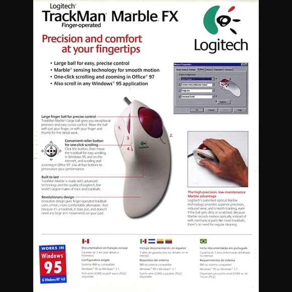 Logitech TrackMan Marble FX Finger- Operated PC Mouse T-CJ12 804251-0000 - Picture 3 of 16